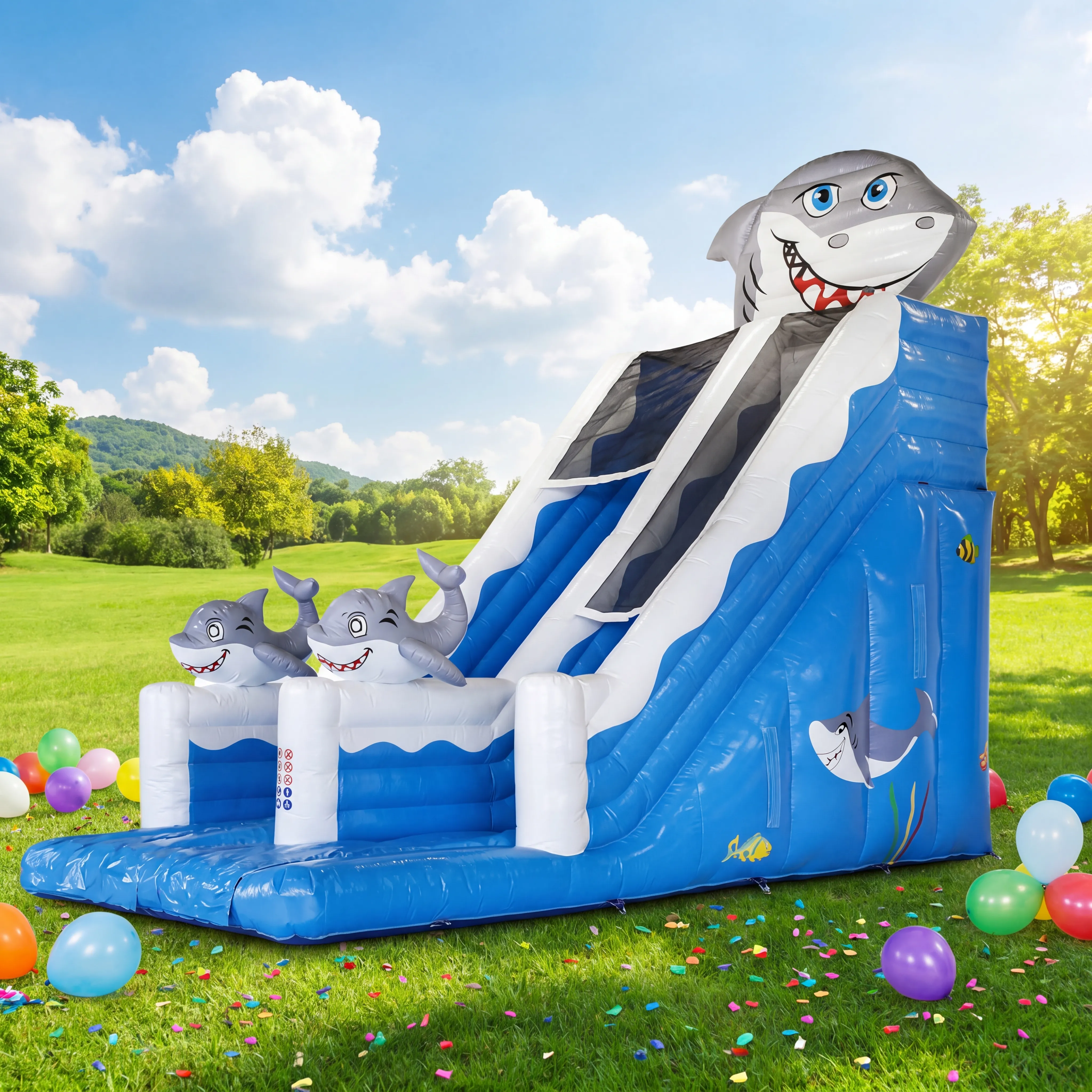 Springkussen Haaienglijbaan in gebruik